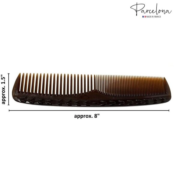 French Celluloid Toothed Hair Combs 8 Inch Set of 2 for Women Men Tortoise Shell